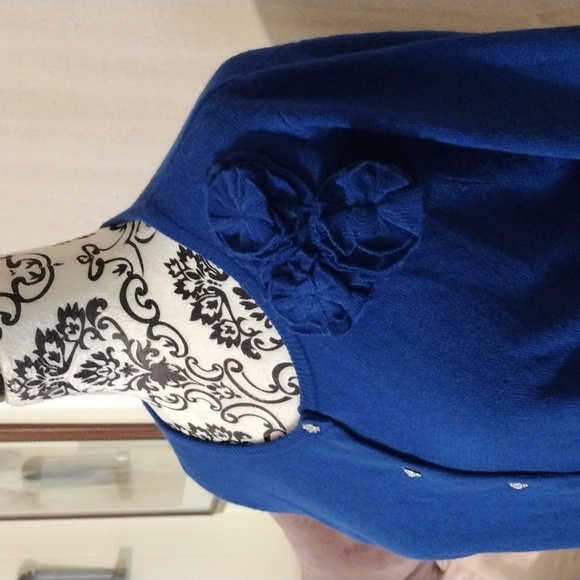 DressBarn Blue Button-up Cardigan Sweater Rosettes Bling Buttons Sz PL - Picture 4 of 9